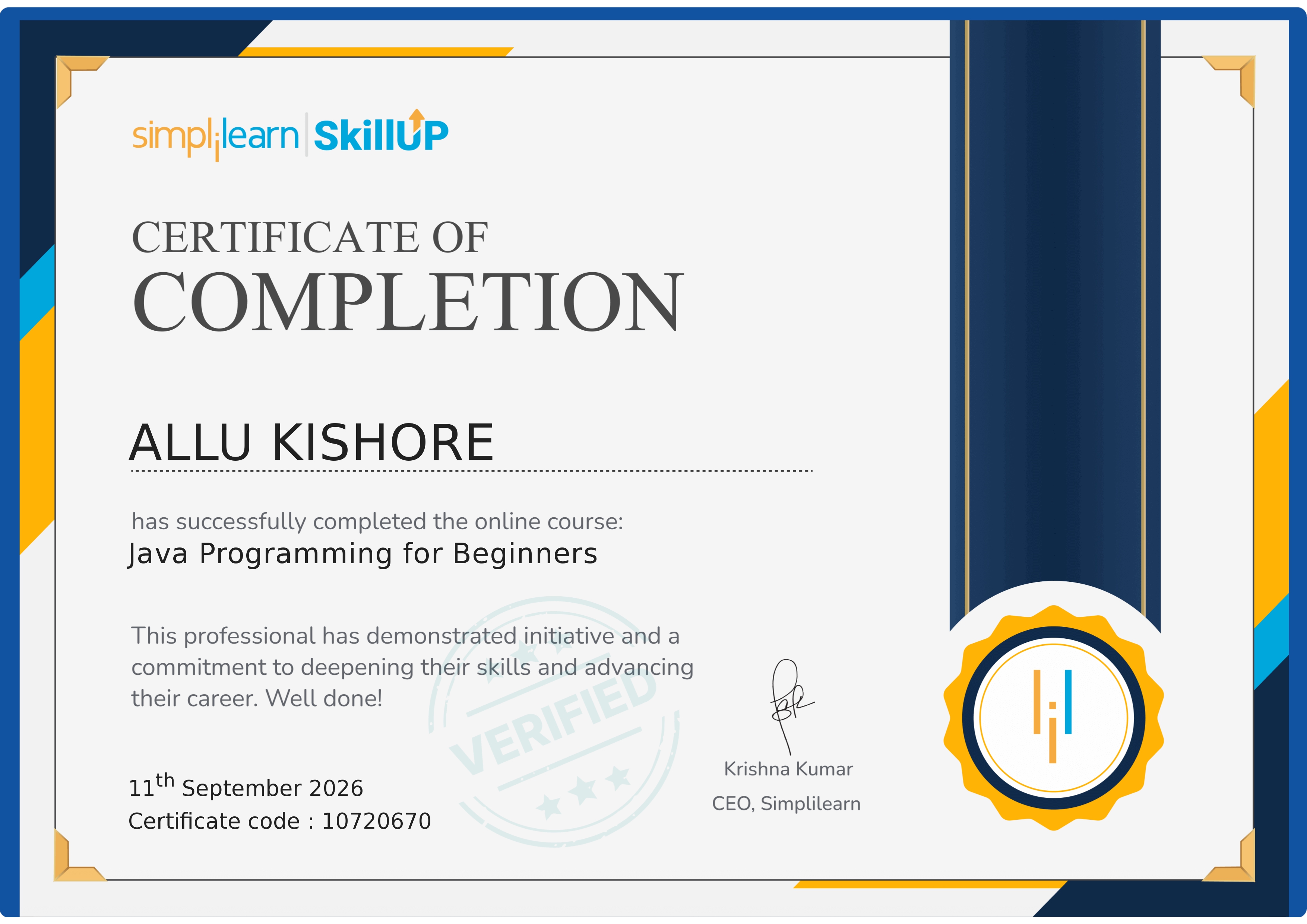 Java Programming Certificate